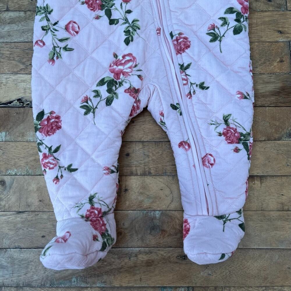 Nordstrom Bear Hooded Fleece-Lined Bunting 6 M Pink Floral Quilted - Picture 2 of 6